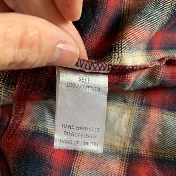 EASEL Shirt Dress Medium Plaid Flannel Drop Shoulder Balloon Sleeve‎ Raw Hem - Picture 11 of 13